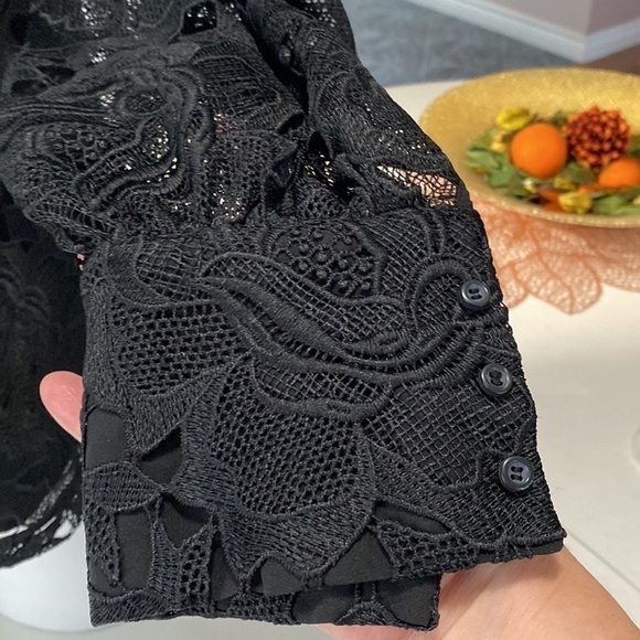 HALOGEN Long Sleeve Lace Top Woman French Style Lace Blouse Black Sz S - Picture 10 of 14